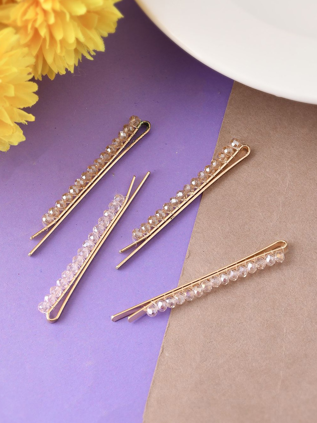 

Silvermerc Designs Women Set of 4 Embellished Bobby Pins, Cream