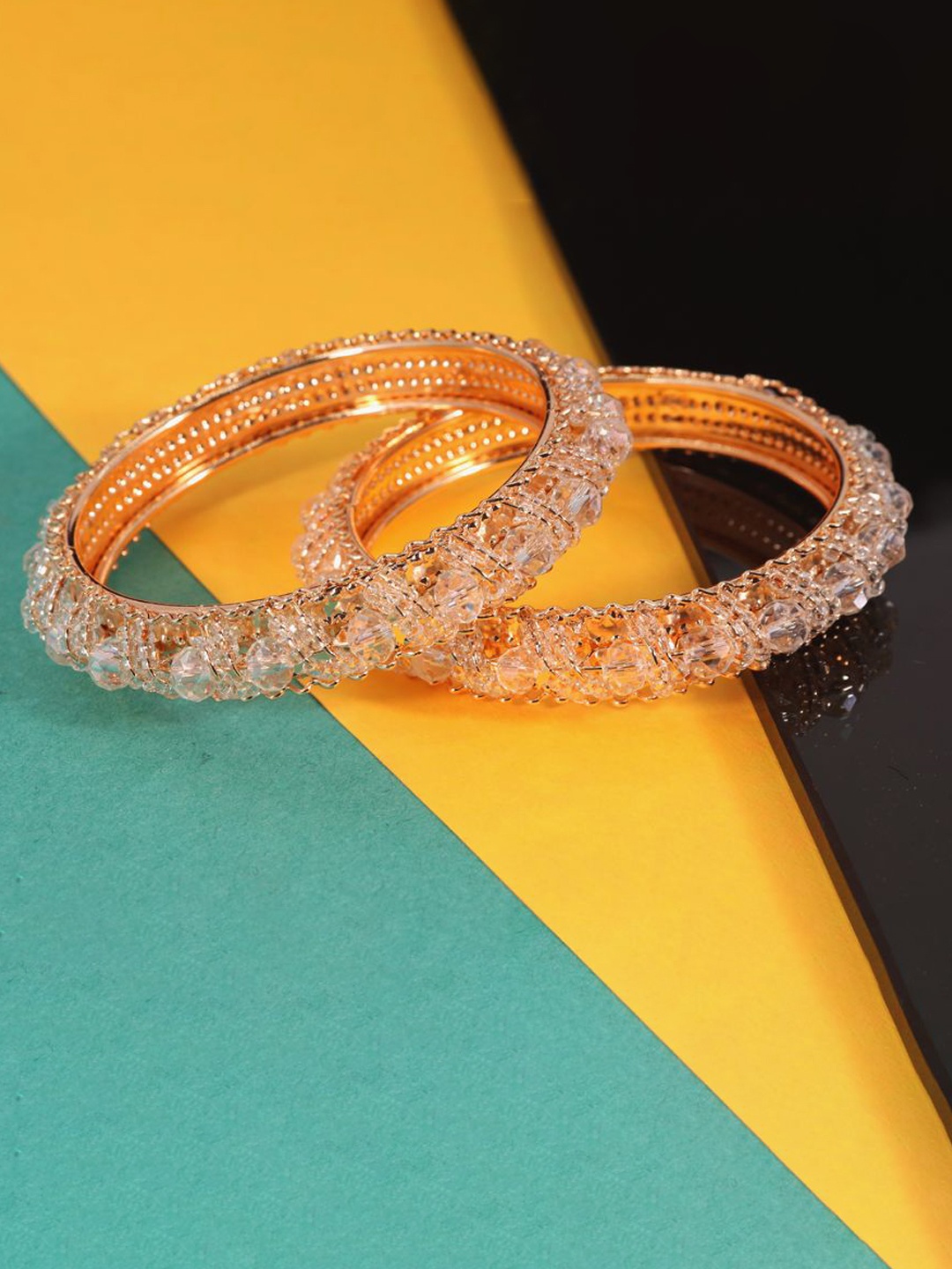 

ZULKA Set Of 2 Rose Gold-Plated & Beaded Bangles