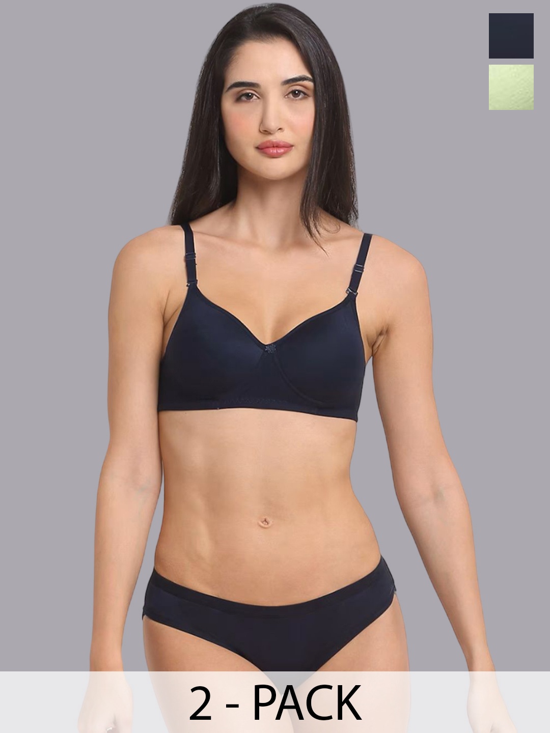 

Designer Bugs Women Pack Of 2 Lightly Padded Lingerie Set, Navy blue