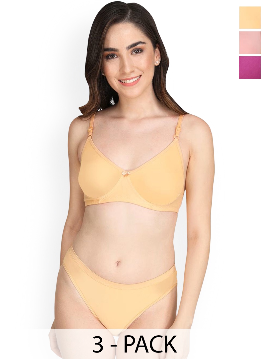 

Designer Bugs Pack Of 3 Lightly Padded Lingerie Set, Yellow