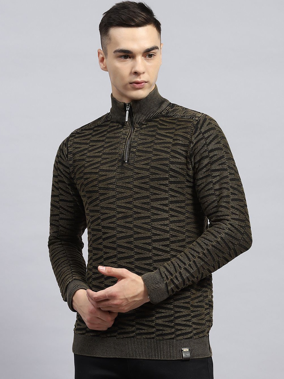 

Monte Carlo Men Cotton Abstract Pullover Sweaters, Olive