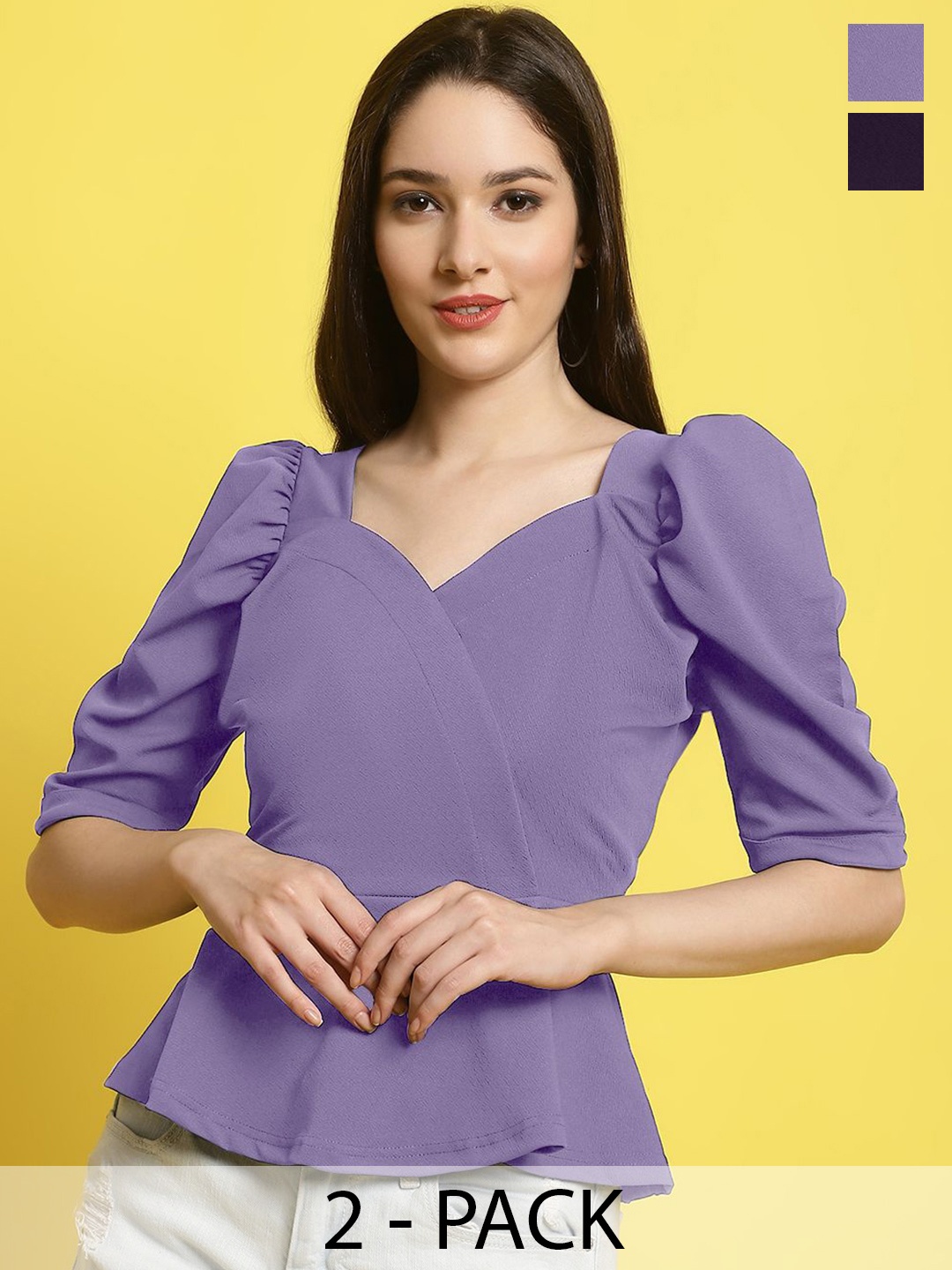

Metronaut Women Pack Of 2 Sweetheart Neck Crop Top, Purple