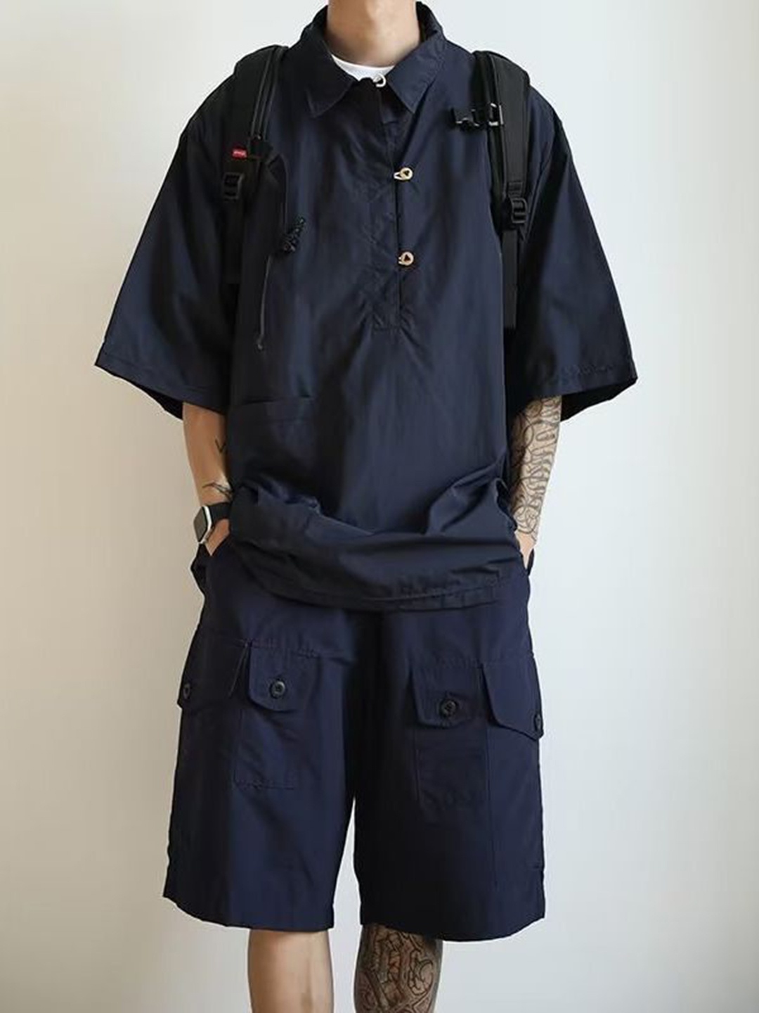 

StyleCast Shirt & Shorts Co-Ords, Navy blue
