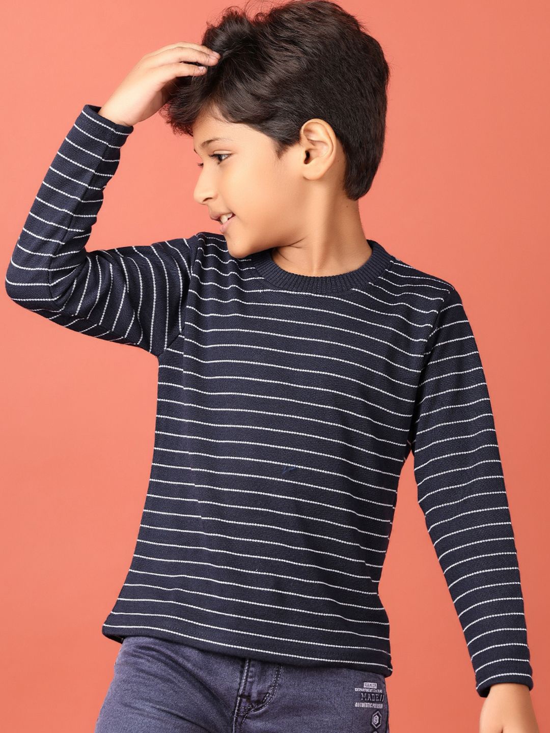

V-Mart Boys Striped Pullover, Navy blue