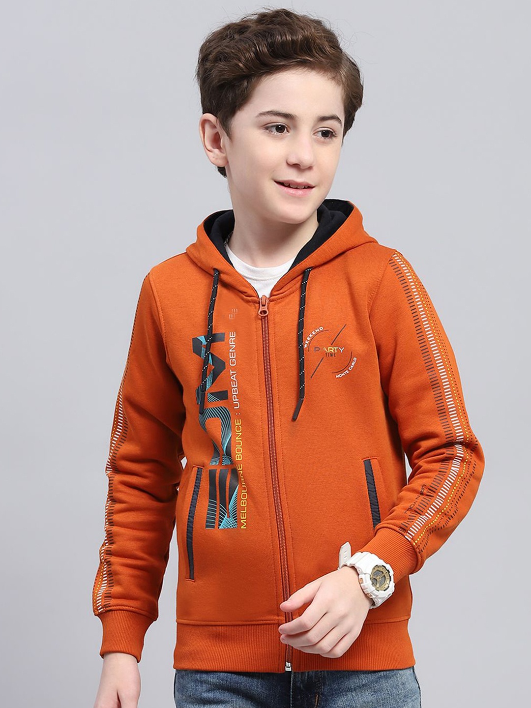 

Monte Carlo Boys Typography Printed Hooded Sweatshirt, Orange