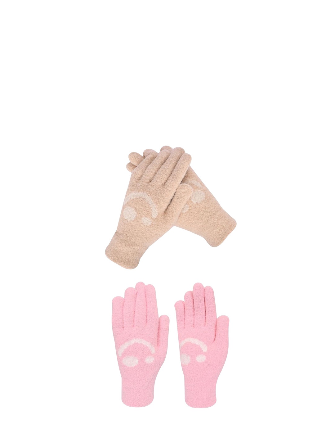 

LOOM LEGACY Women Pack of 2 Patterned Acrylic Winter Gloves, Pink