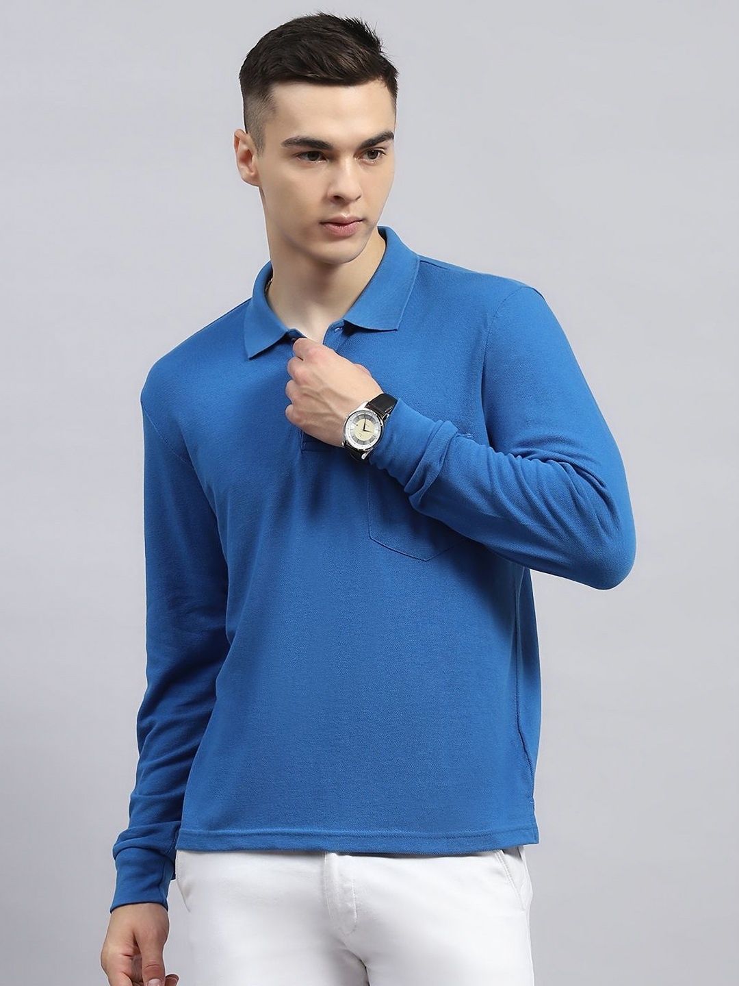 

Monte Carlo Men Solid Polo Collar Cotton T-shirt, Blue