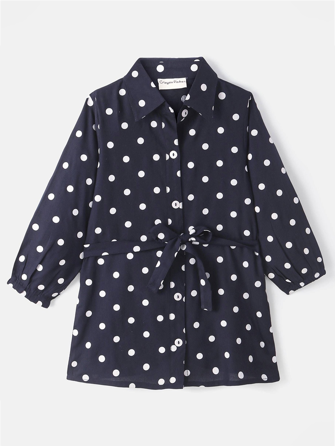 

CrayonFlakes Girls Polka Dot Printed Shirt Dress, Navy blue