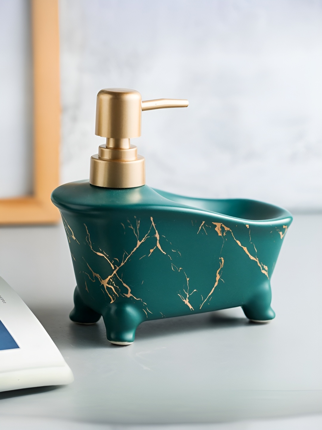 

The Better Home Green & Gold Toned Ceramic Soap Dispenser 350ml