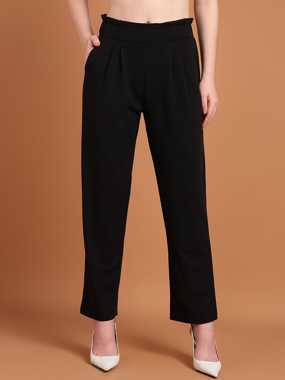 

Mast & Harbour Women Slim Fit Pleated Trousers, Black