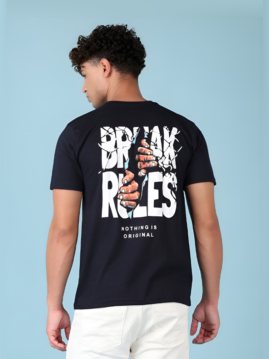 

V-Mart Men Typography Printed Round Neck Cotton T-shirt, Navy blue