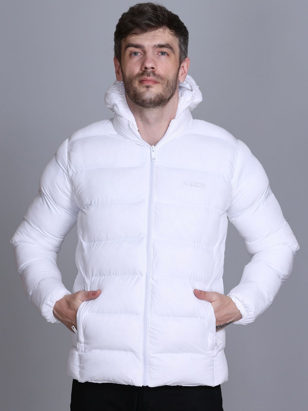 

Roadking Men Hooded Solid Casual Puffer Jacket, White