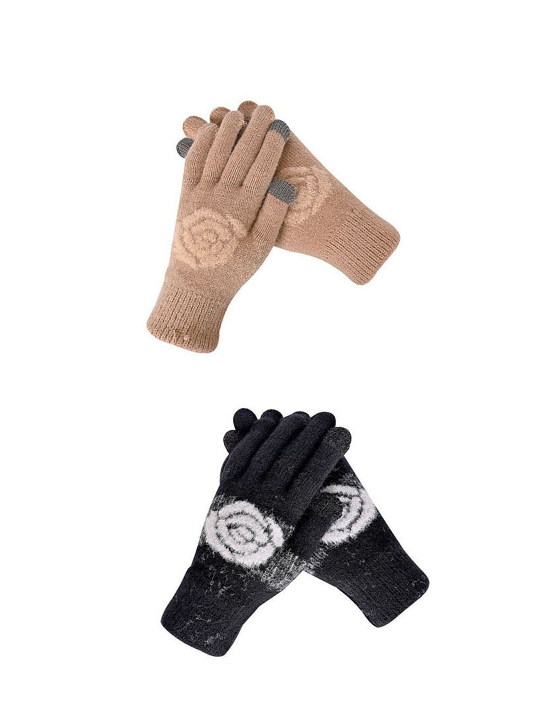

LOOM LEGACY Women Pack of 2 Patterned Acrylic Touchscreen Gloves, Black