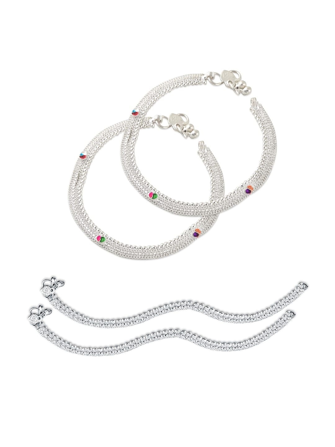 

Heer Collection Set Of 2 Silver-Plated Stone Studded Anklets