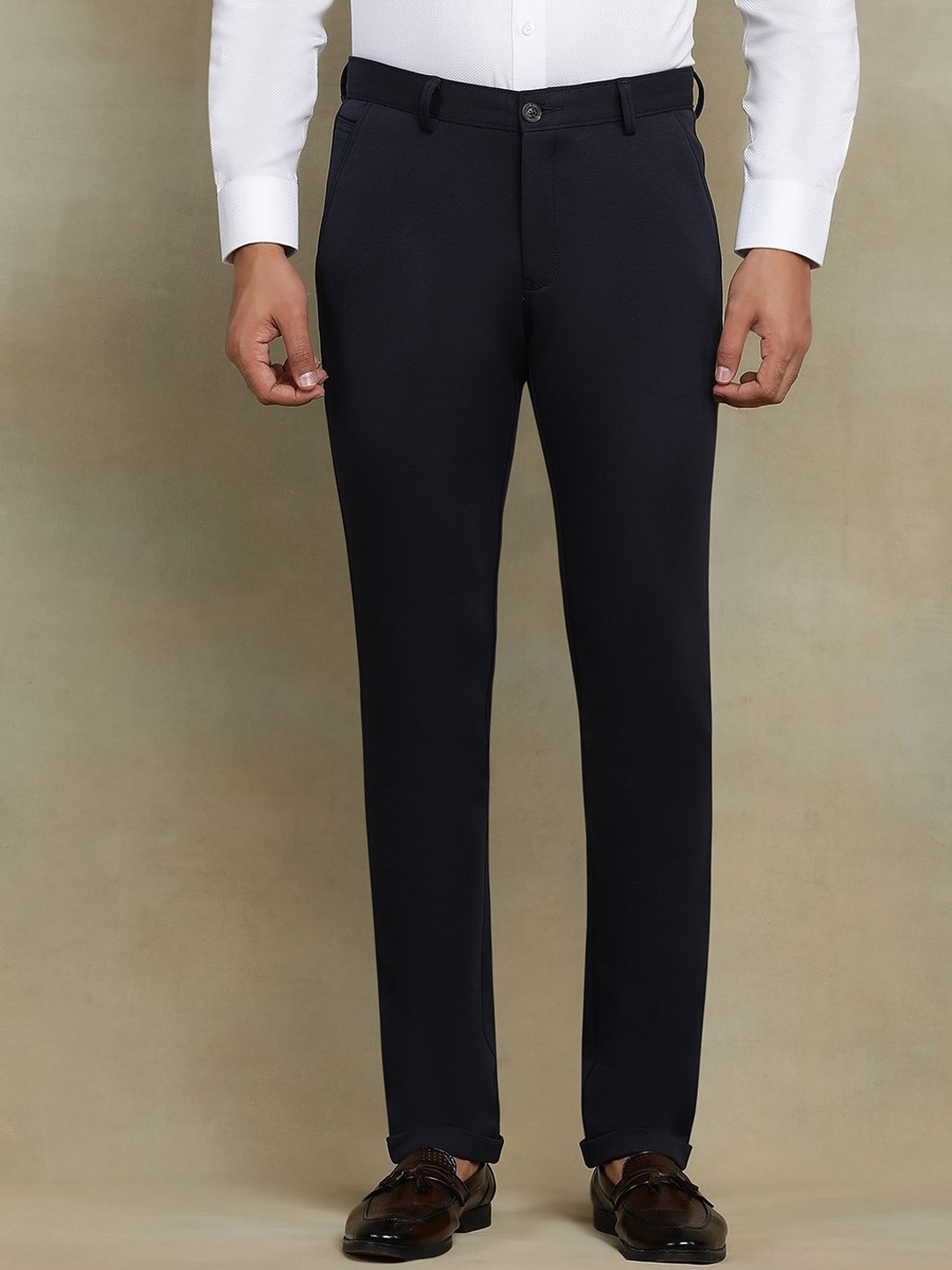 

JB STUDIO Men Cotton Slim Fit Casual Trousers, Navy blue