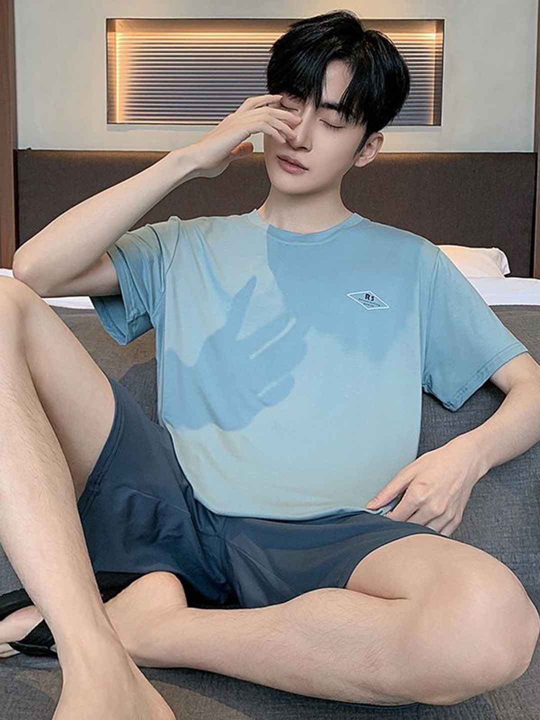 

StyleCast Round Neck Short Sleeves T-Shirt With Shorts, Blue