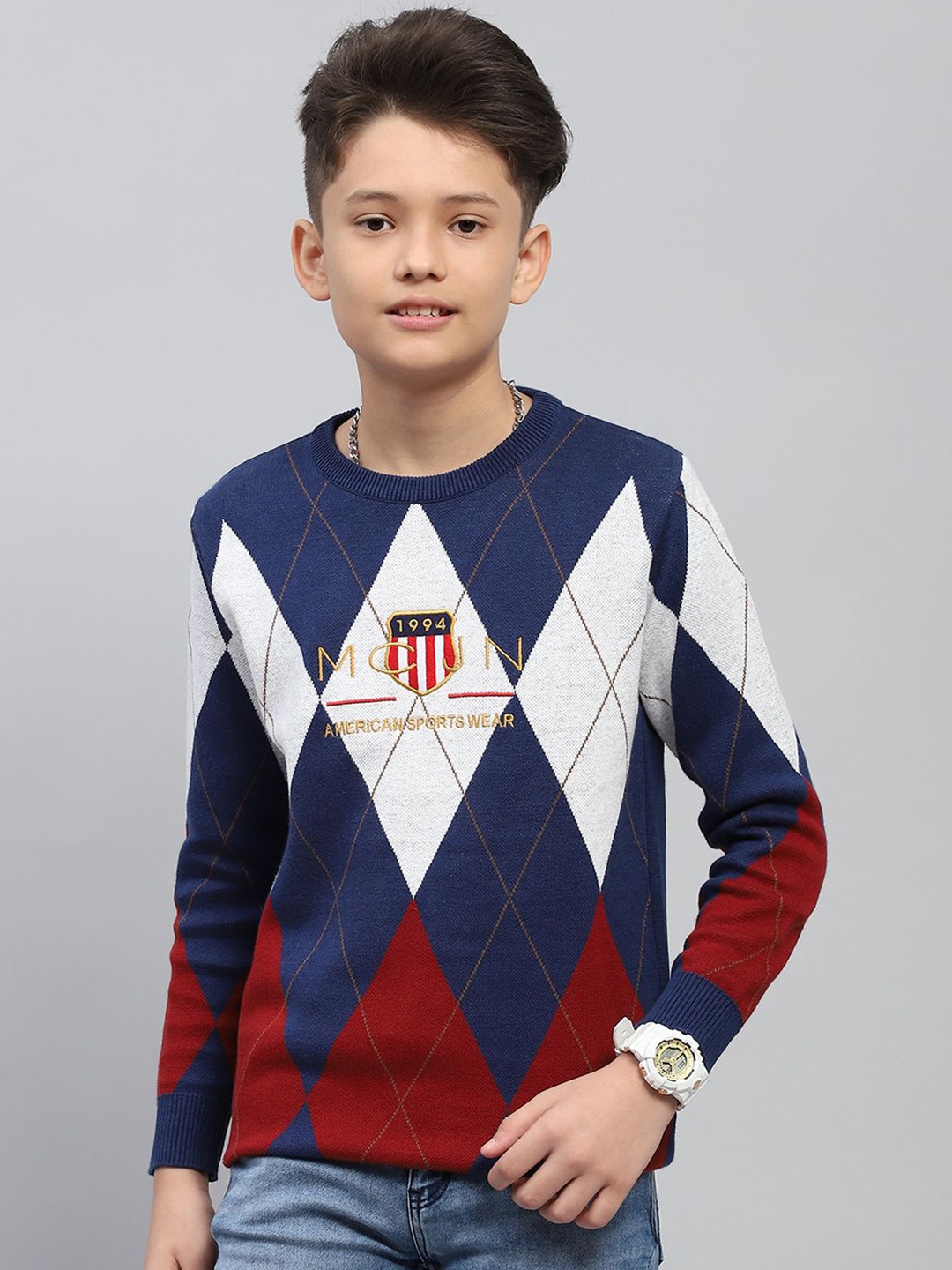 

Monte Carlo Boys Geometric Printed Cotton Pullover, Blue