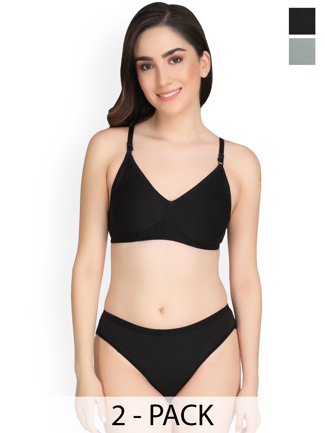 

Designer Bugs Women Pack Of 2 Lightly Padded Lingerie Set, Black