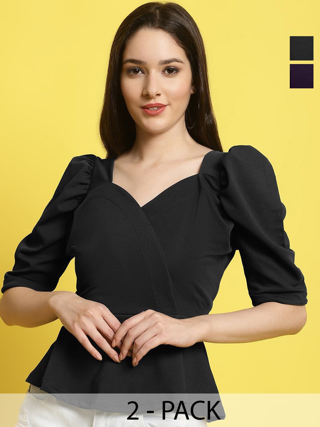 

Metronaut Women Pack Of 2 Crop Top, Black