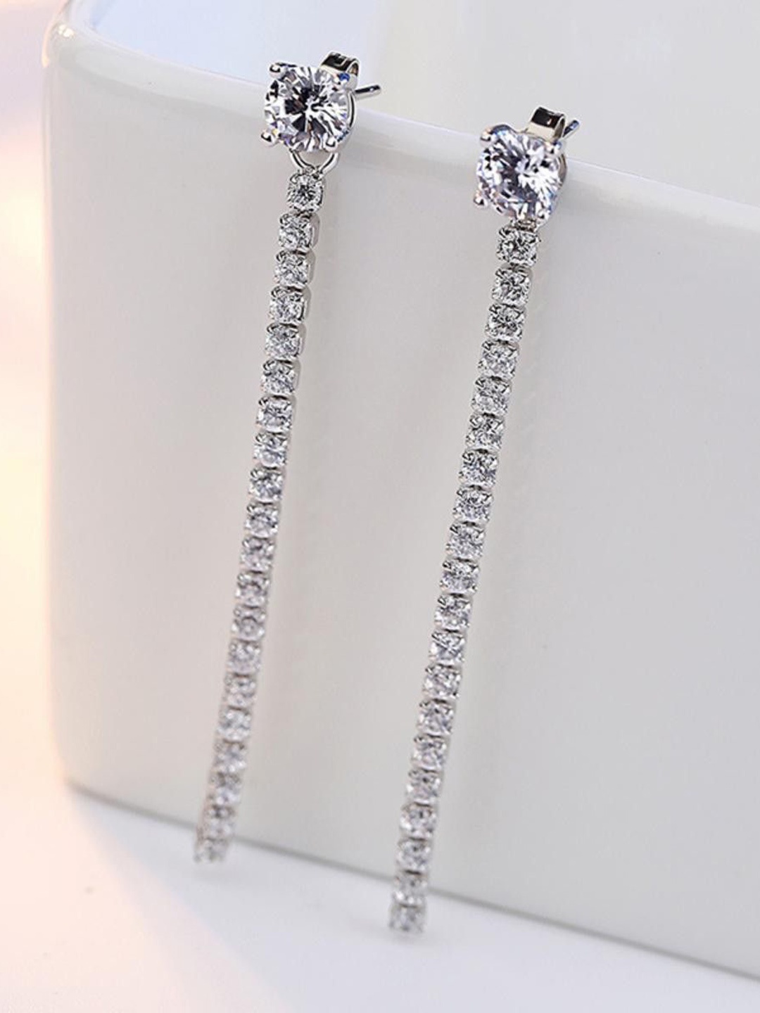 

MYKI Silver-Plated Contemporary Stainless Steel Cubic Zirconia Antique Drop Earrings