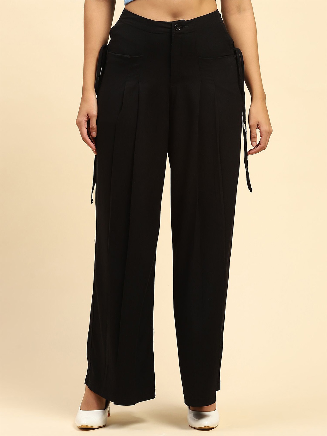 

Global Republic Women Mid Rise Loose Fit Palazzo, Black