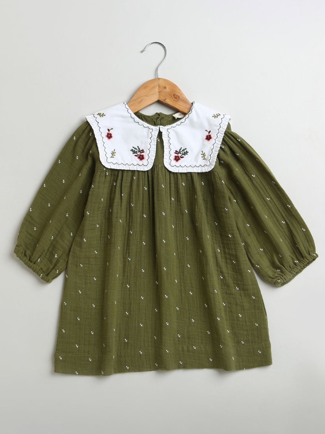 

Sweetlime By AS Girls Round Neck Cotton A-Line Dress, Olive