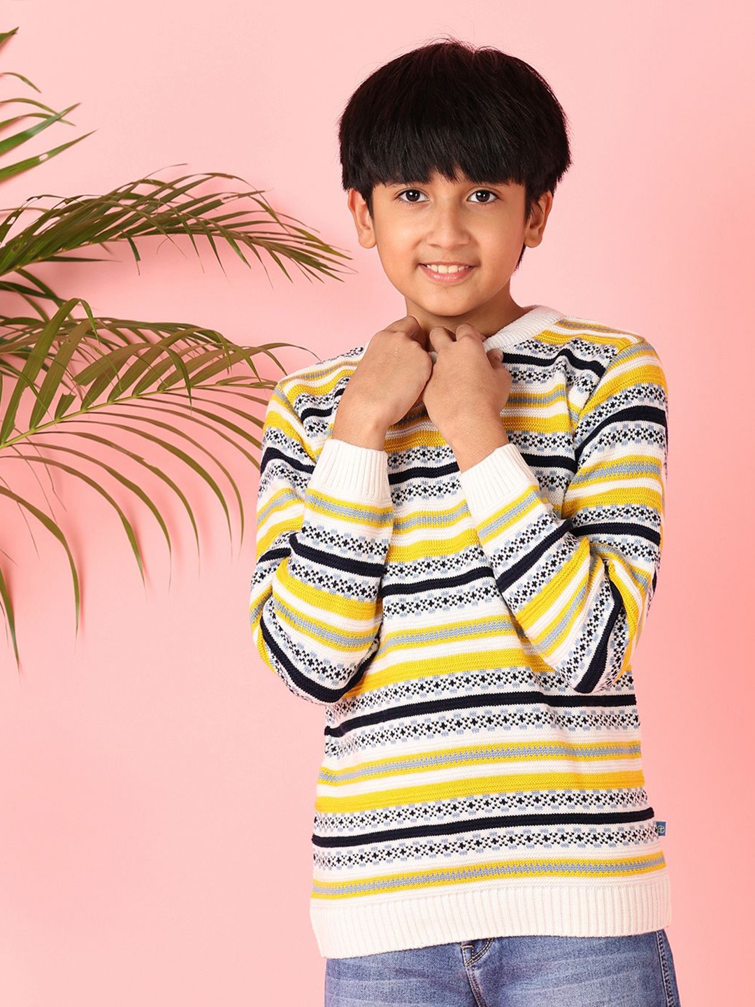 

V-Mart Boys Striped Pullover, Yellow