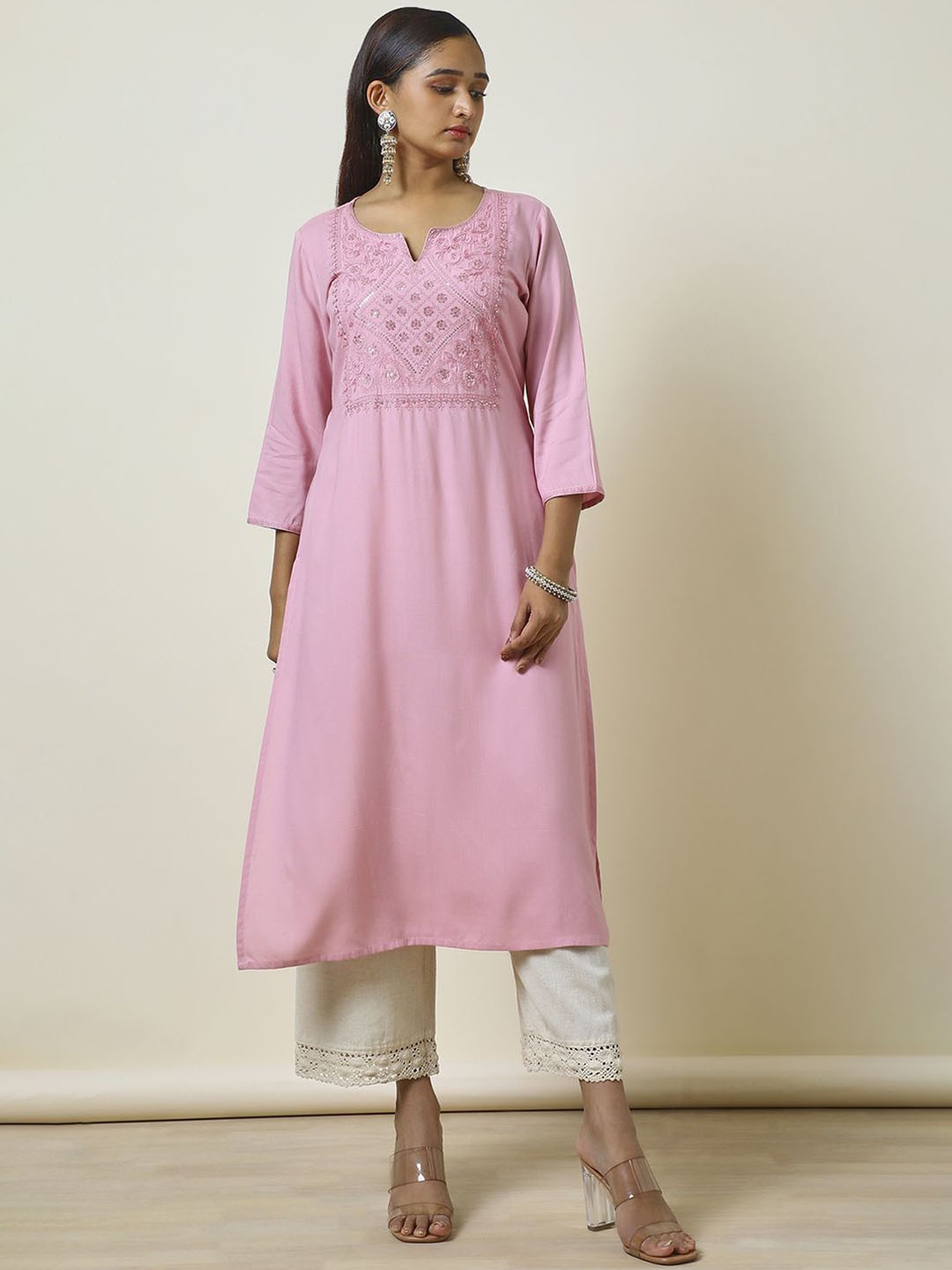 

Soch Floral Embroidered Sequinned Straight Kurta, Pink