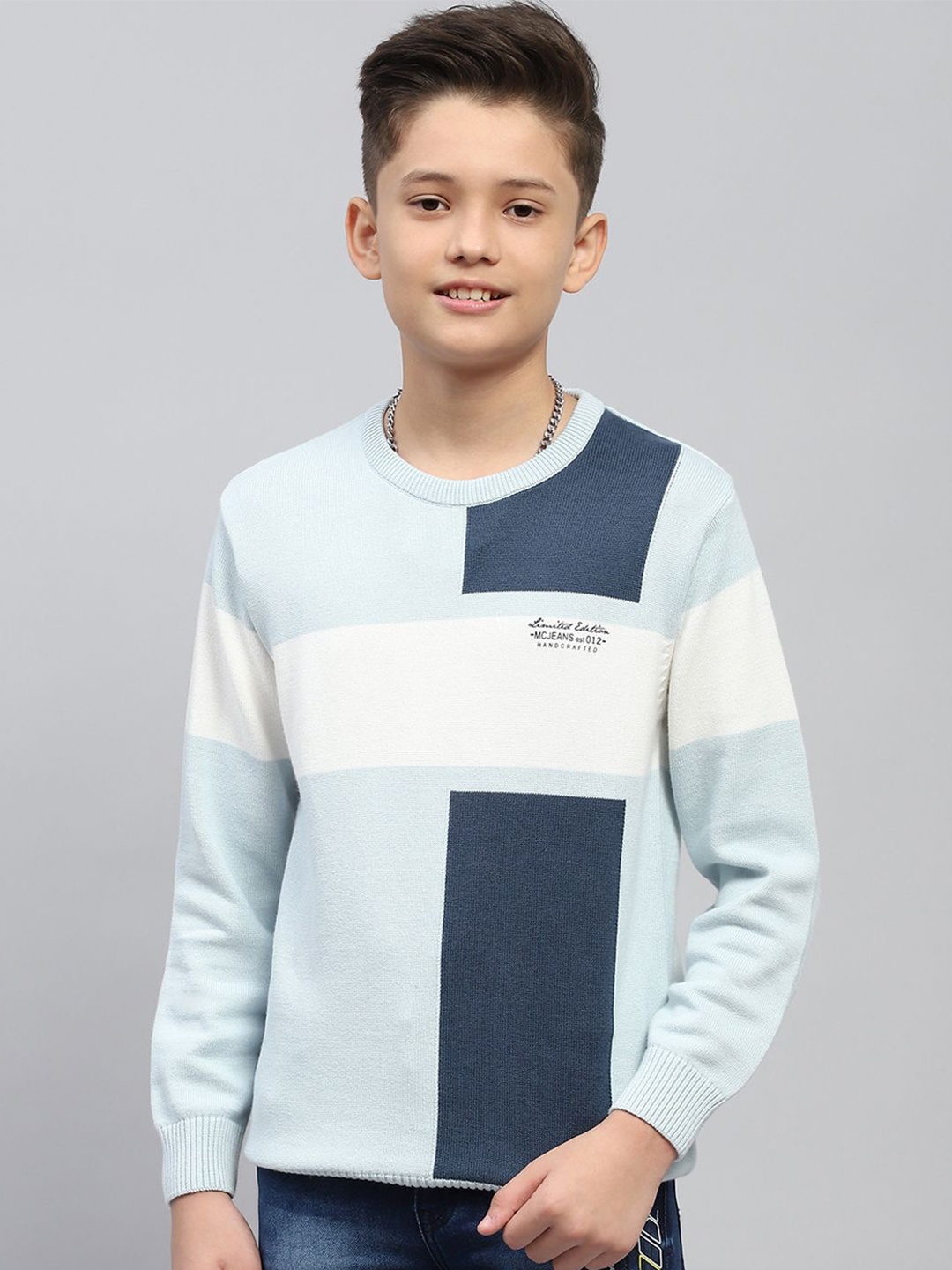 

Monte Carlo Boys Cotton Colourblocked Pullover, Blue