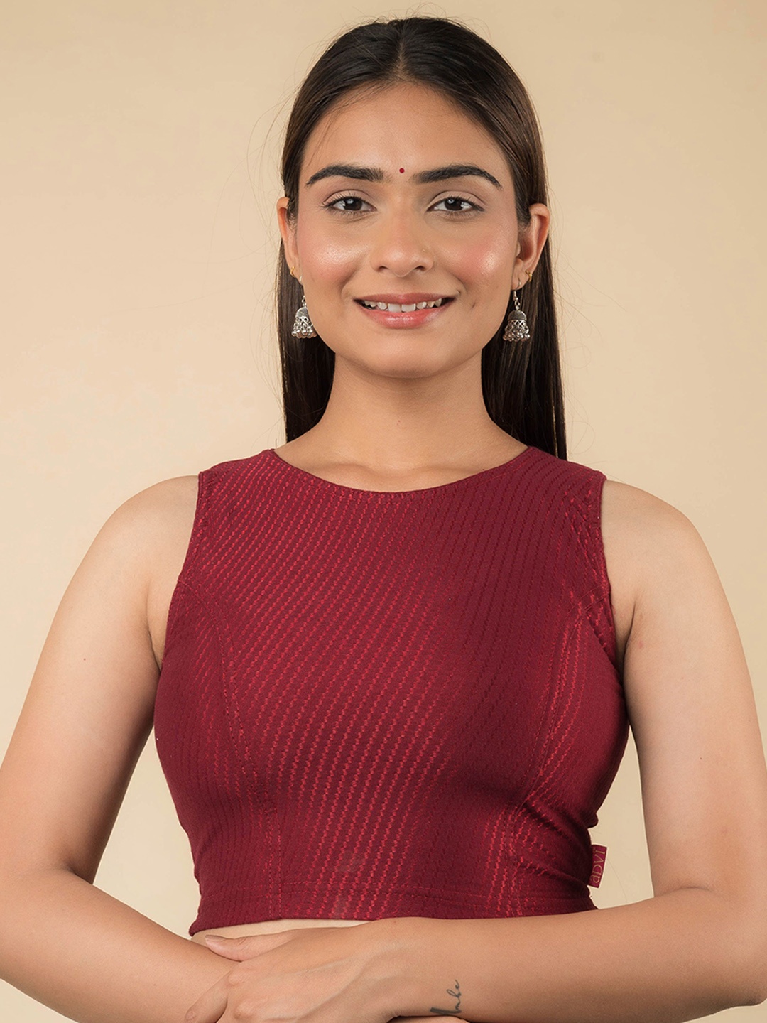 

Bindigasm's Advi Cotton Sleeveless Stretchable Saree Blouse, Maroon