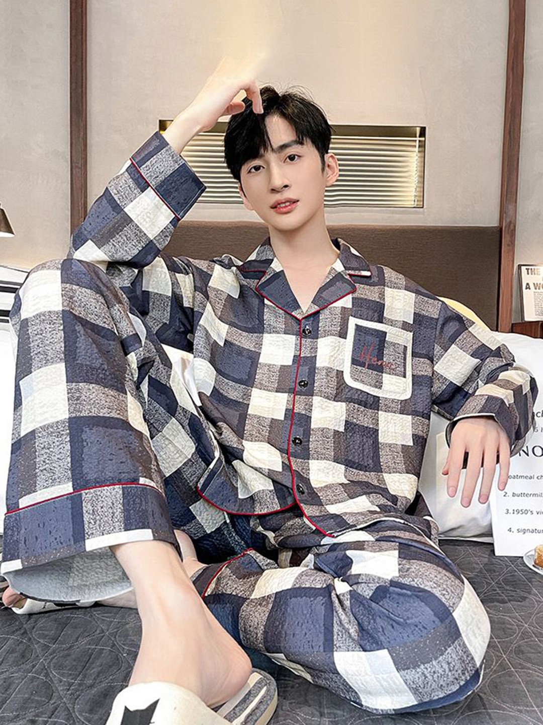 

StyleCast Brown Checked Lapel Collar Shirt With Pyjamas
