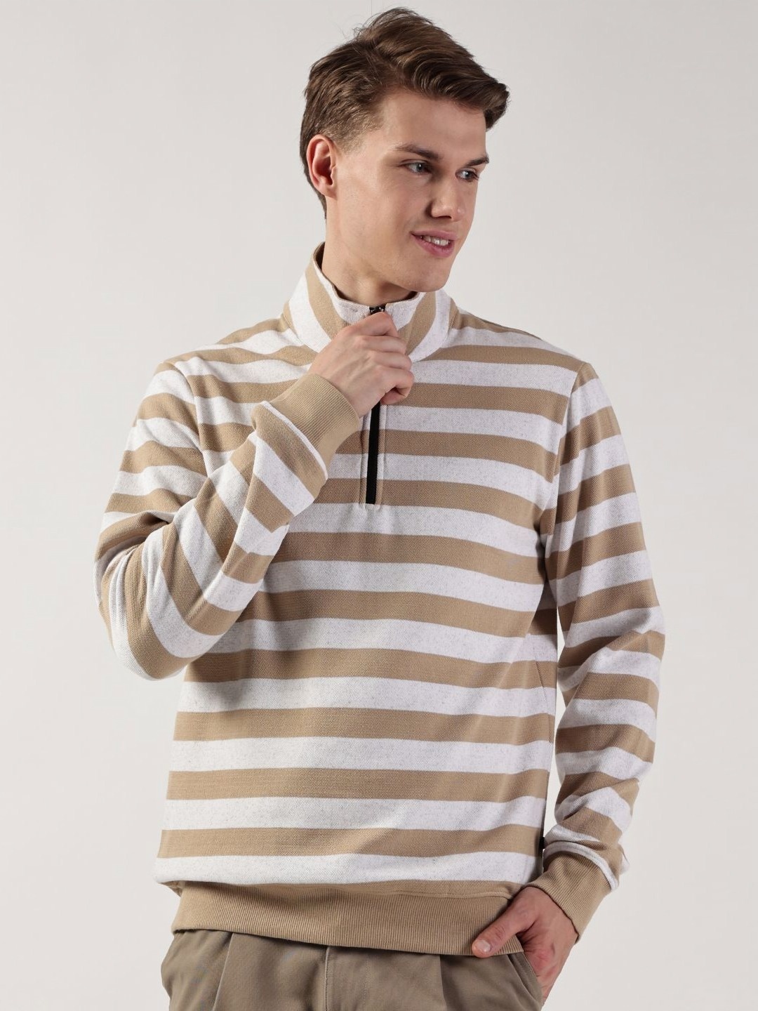 

Thomas Scott Striped Mock Collar Sweatshirt, Beige