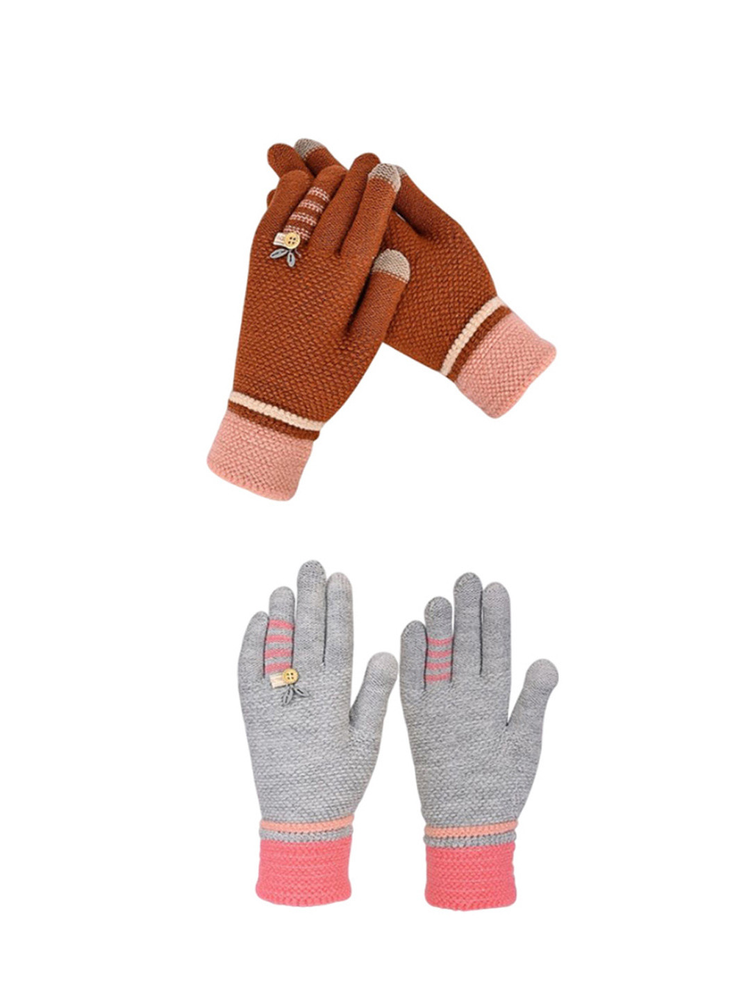 

LOOM LEGACY Women Pack of 2 Patterned Acrylic Touchscreen Winter Gloves, Brown
