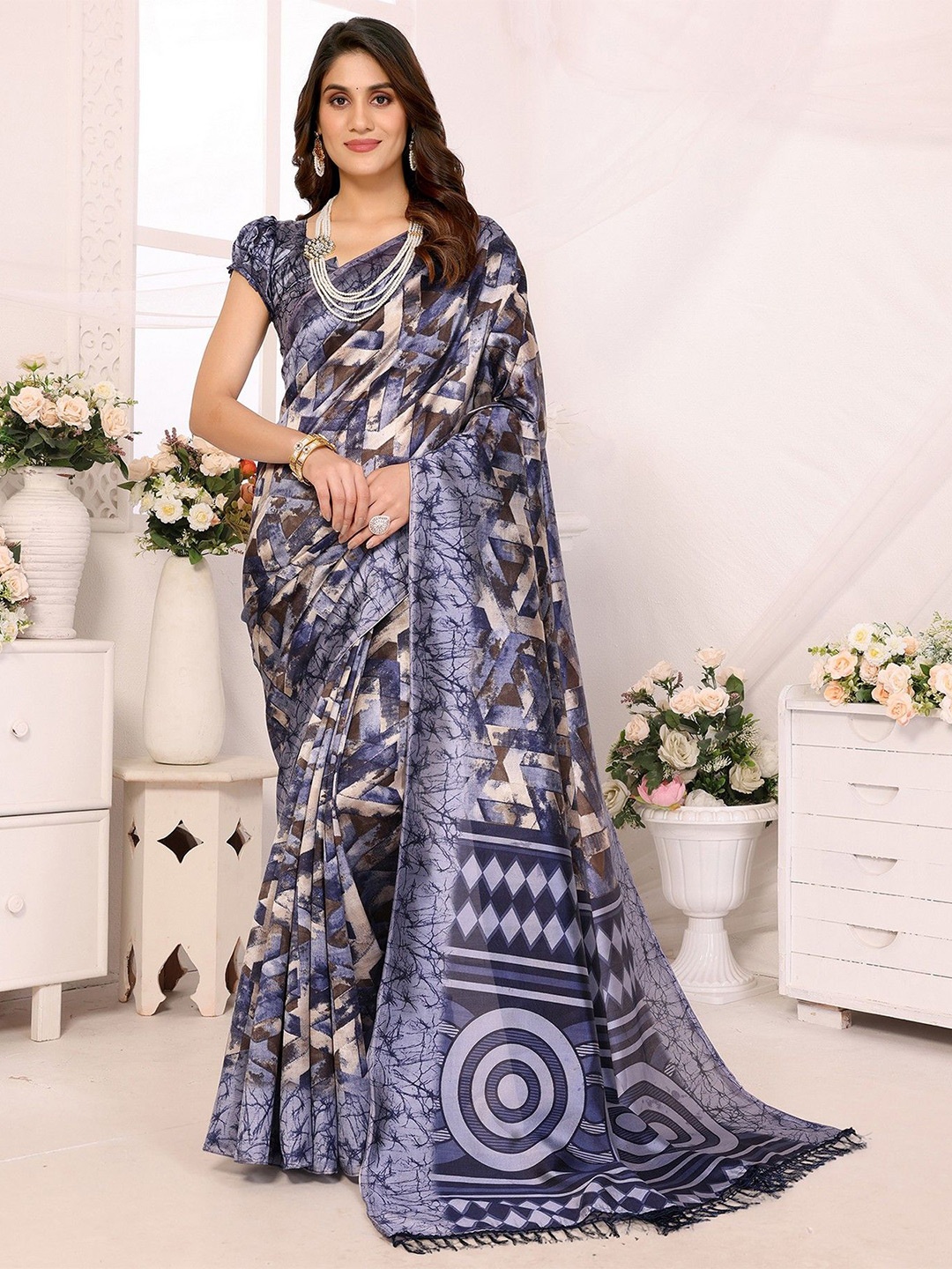 

KALINI Abstract Printed Saree, Blue