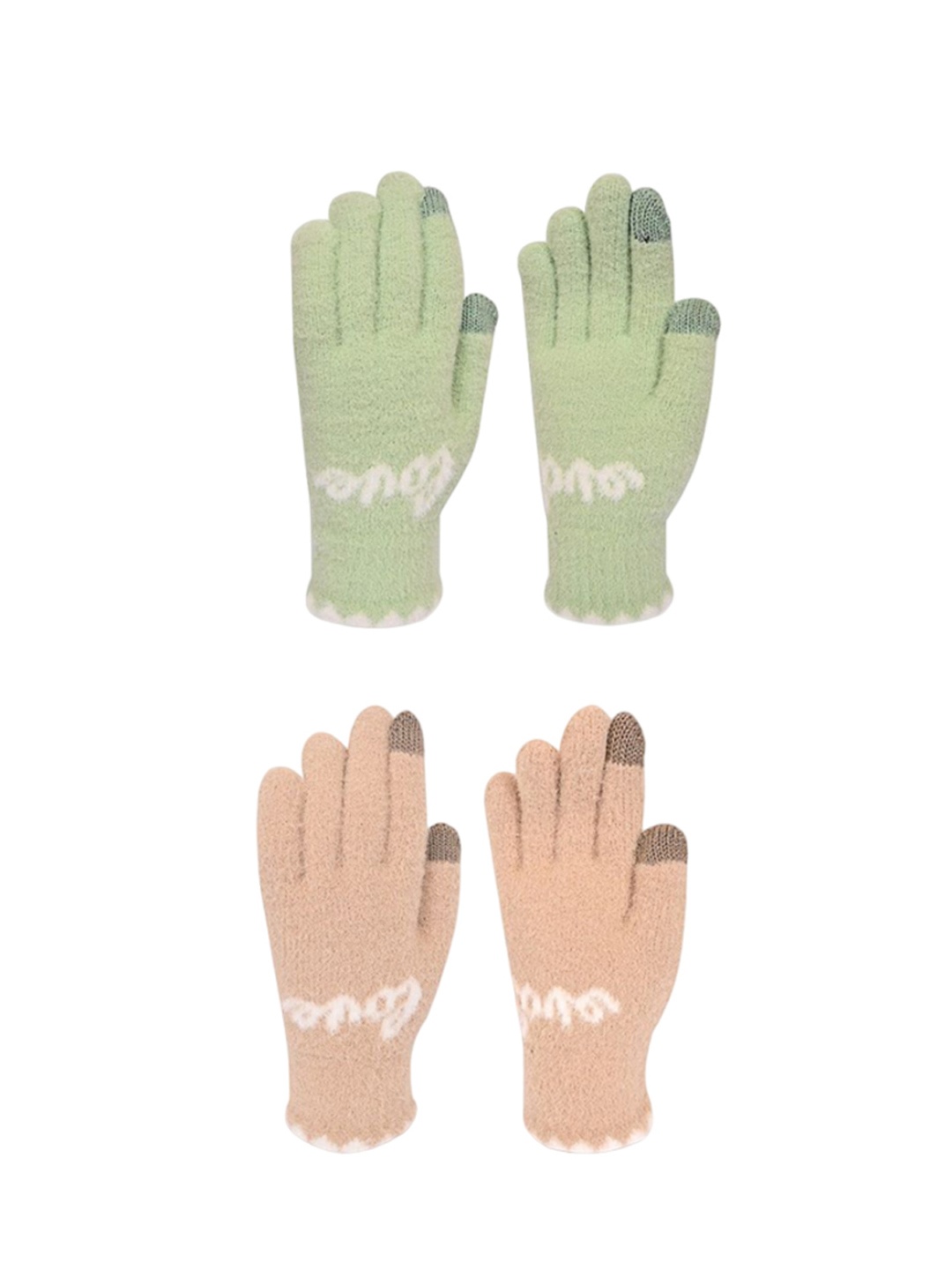 

LOOM LEGACY Women Pack of 2 Patterned Acrylic Touchscreen Winter Gloves, Green
