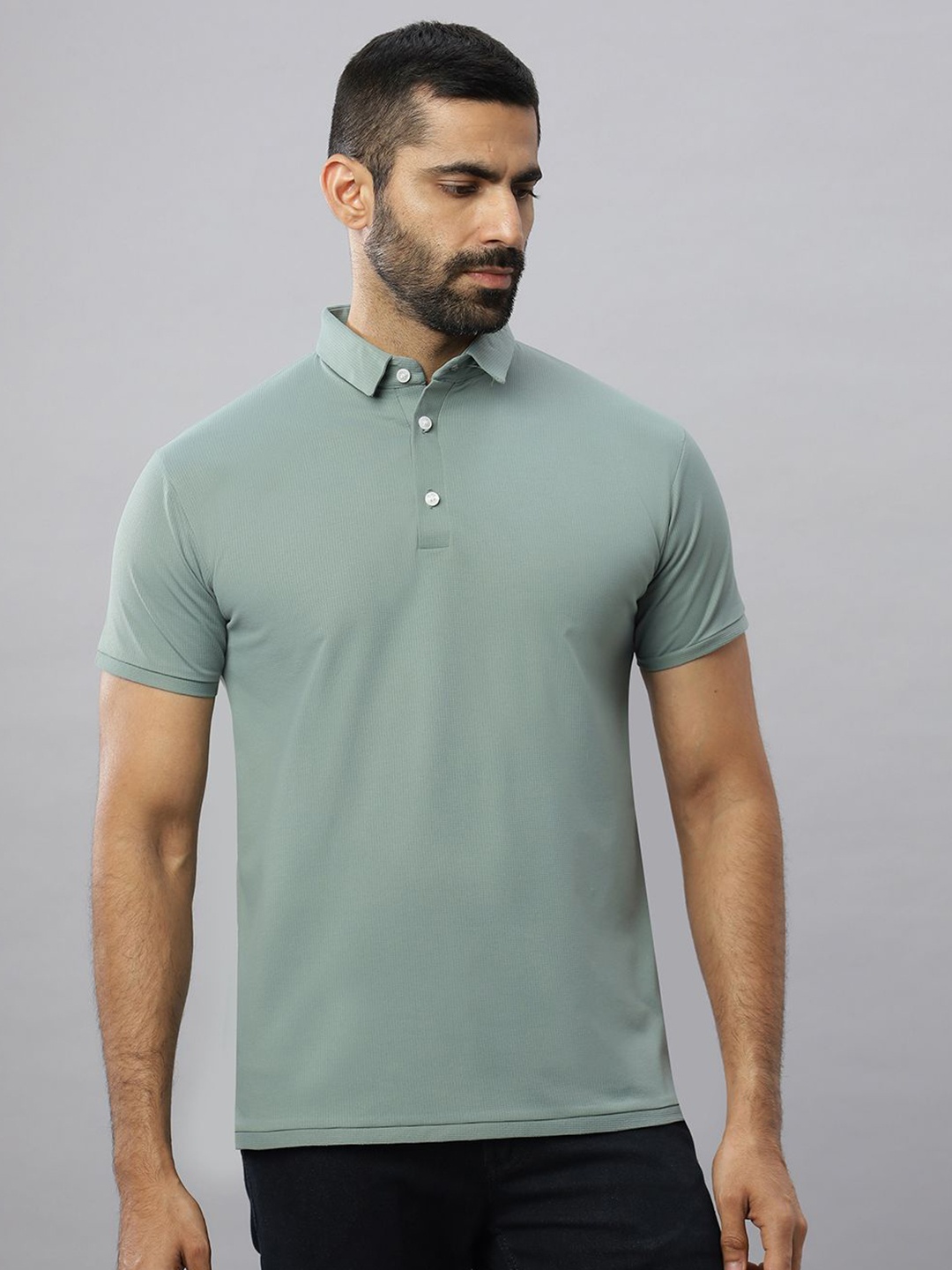 

N AND J Men Solid Polo Collar Cotton T-shirt, Sea green