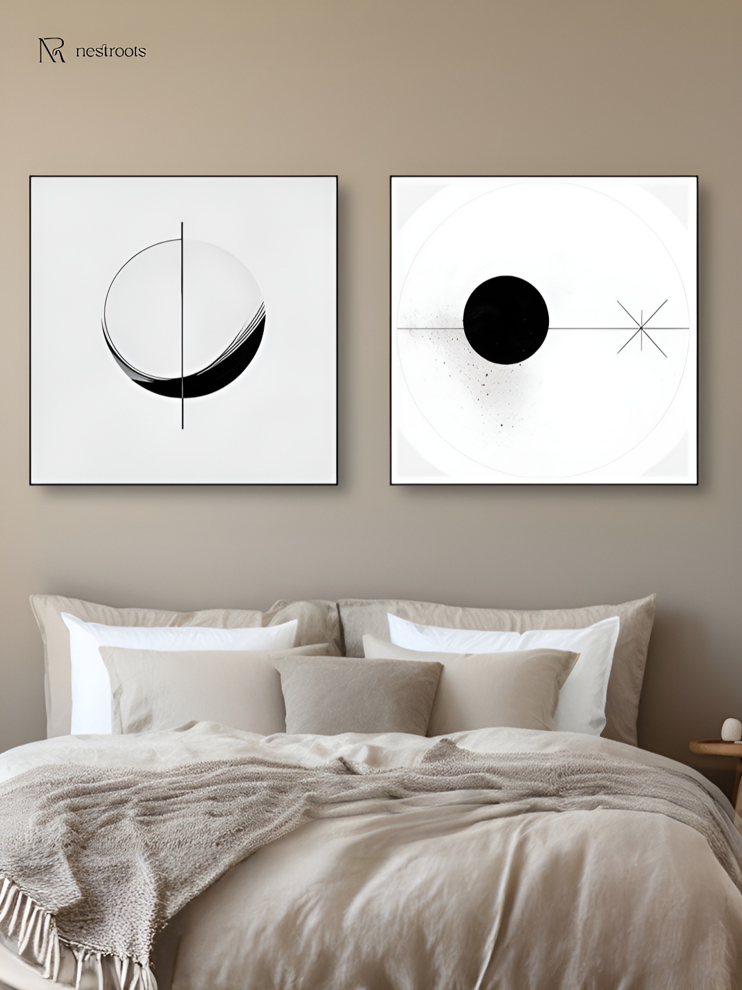 

nestroots White & Black 2 Pieces Modern Circles Canvas Paintings Wall Arts