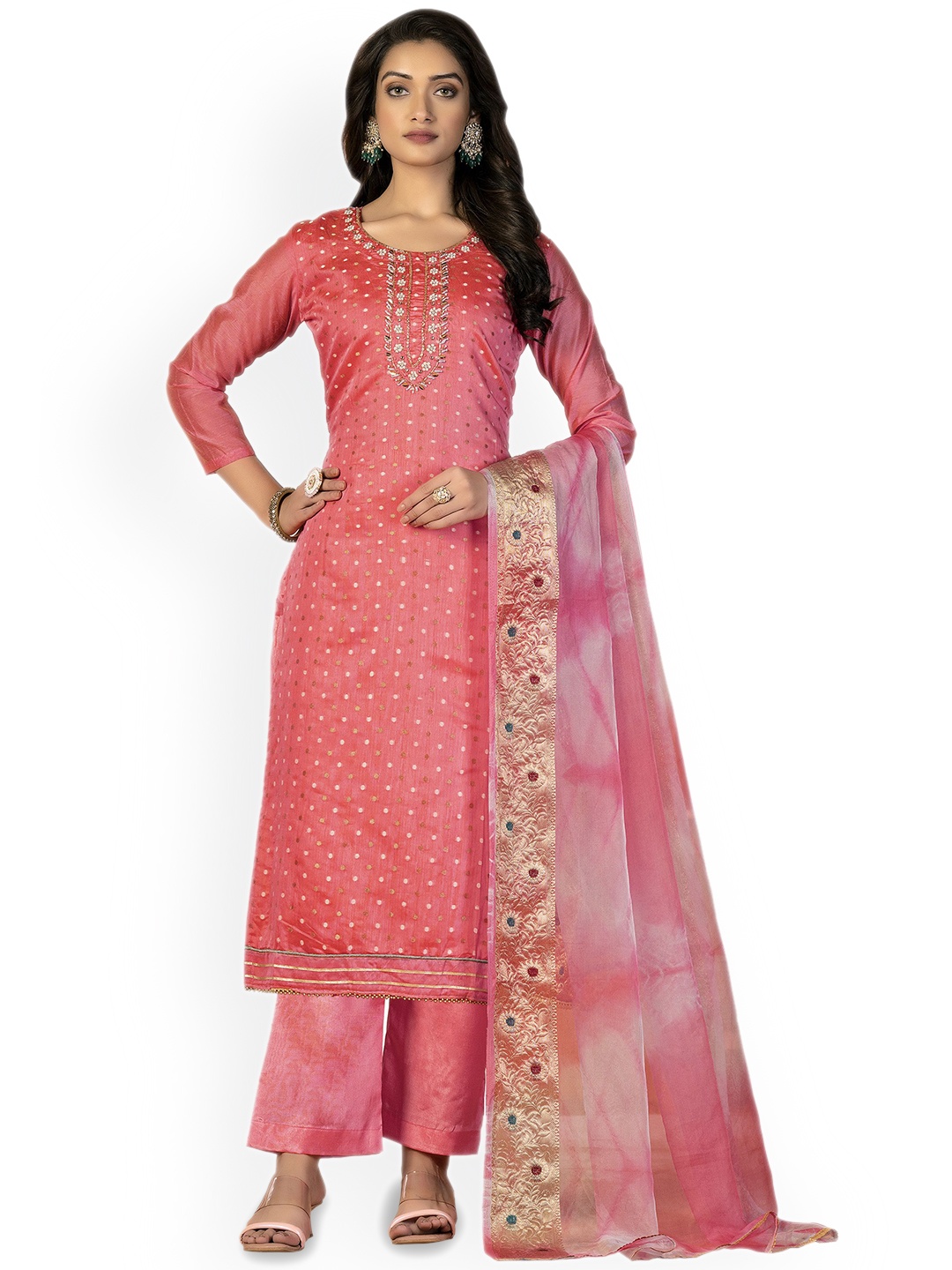 

Maroosh Woven Design Unstitched Dress Material, Pink