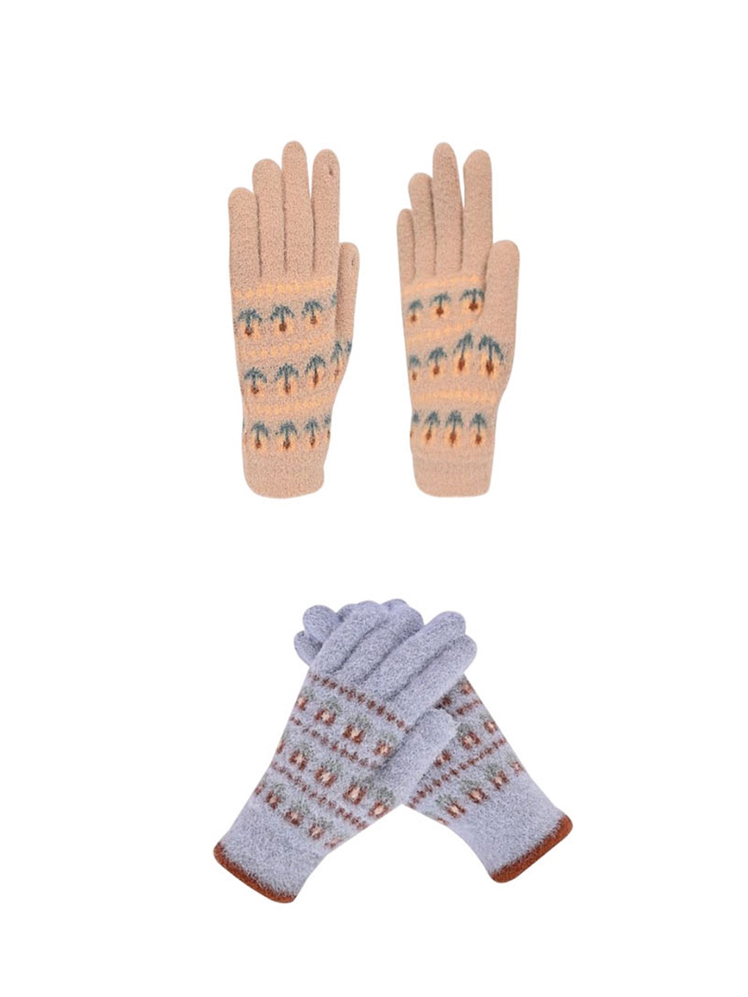 

LOOM LEGACY Women Pack of 2 Patterned Acrylic Touchscreen Gloves, Blue