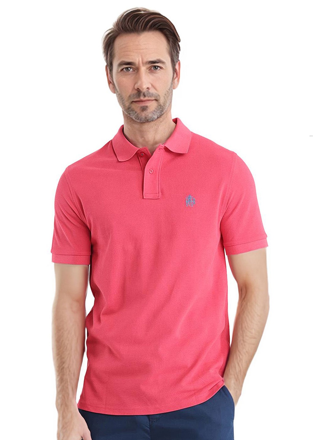 

RARE RABBIT Men Solid Polo Collar Cotton T-shirt, Pink