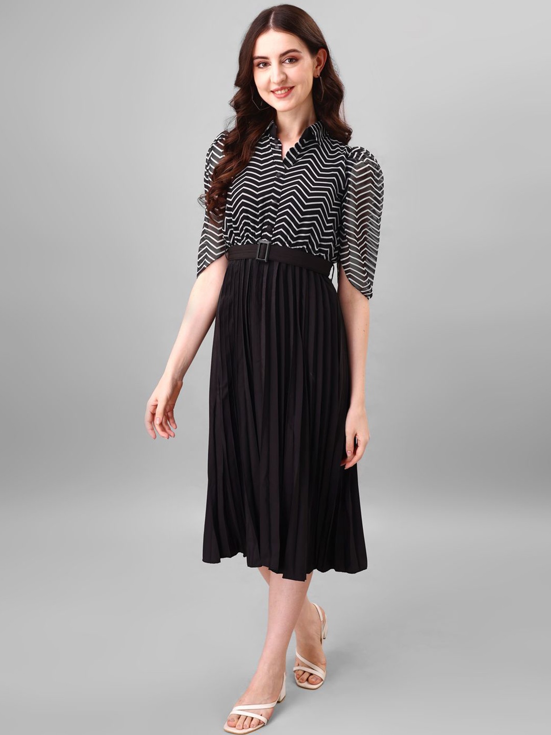 

Raiyani Enterprise Women Chevron Printed Georgette Fit & Flare Maxi Dress, Black