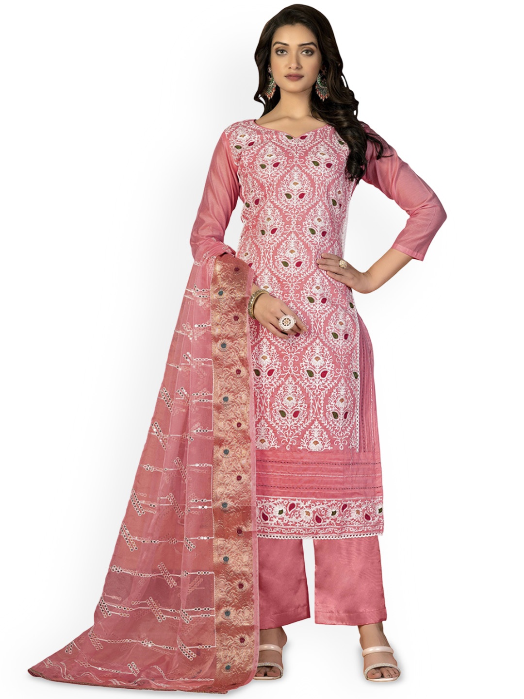 

Maroosh Ethnic Motifs Embroidered Unstitched Dress Material, Pink