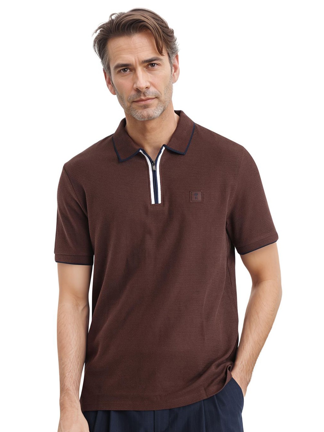 

RARE RABBIT Men Solid Polo Collar Cotton T-shirt, Brown
