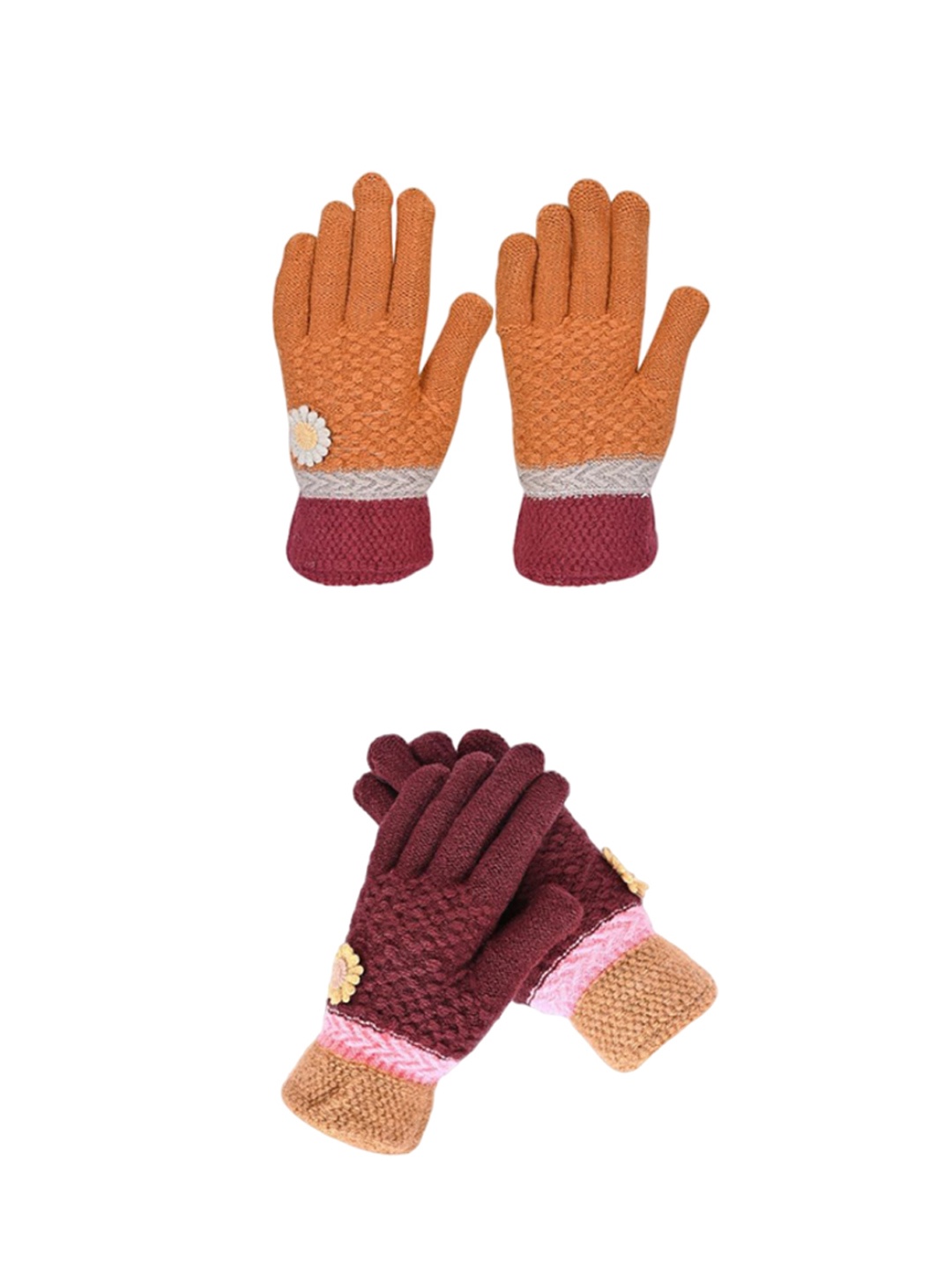 

LOOM LEGACY Women Patterned Acrylic Winter Gloves, Orange
