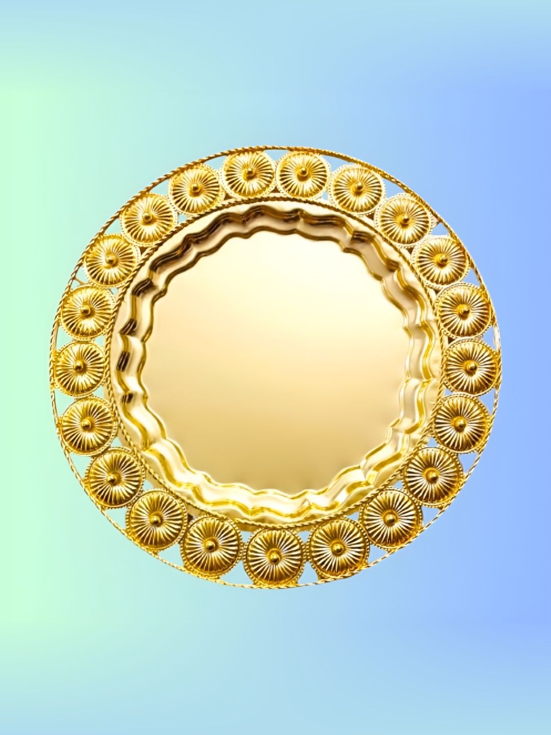 

PUFFSMART Brass Flower Design Pooja Thali, Gold