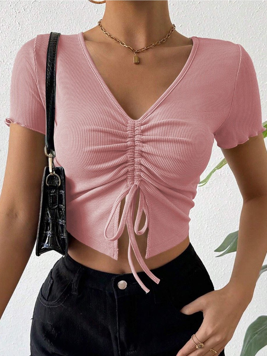 

StyleCast Women V-Neck Crop Top, Pink