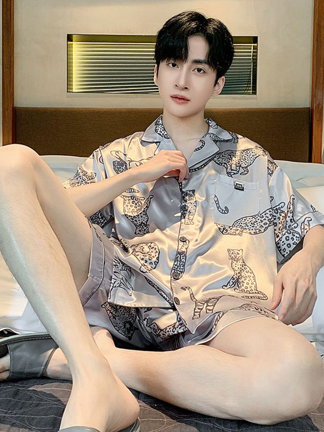 

StyleCast Printed Short Sleeves Shirt With Shorts Night Suit, Grey