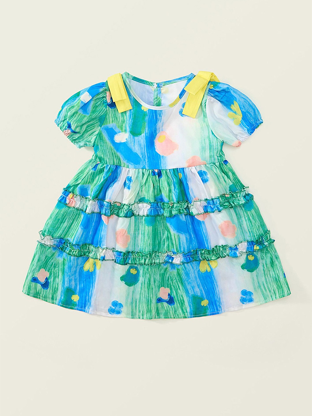 

LULU & SKY Girl's Tie & Dye Printed Fit & Flare Dress, Green