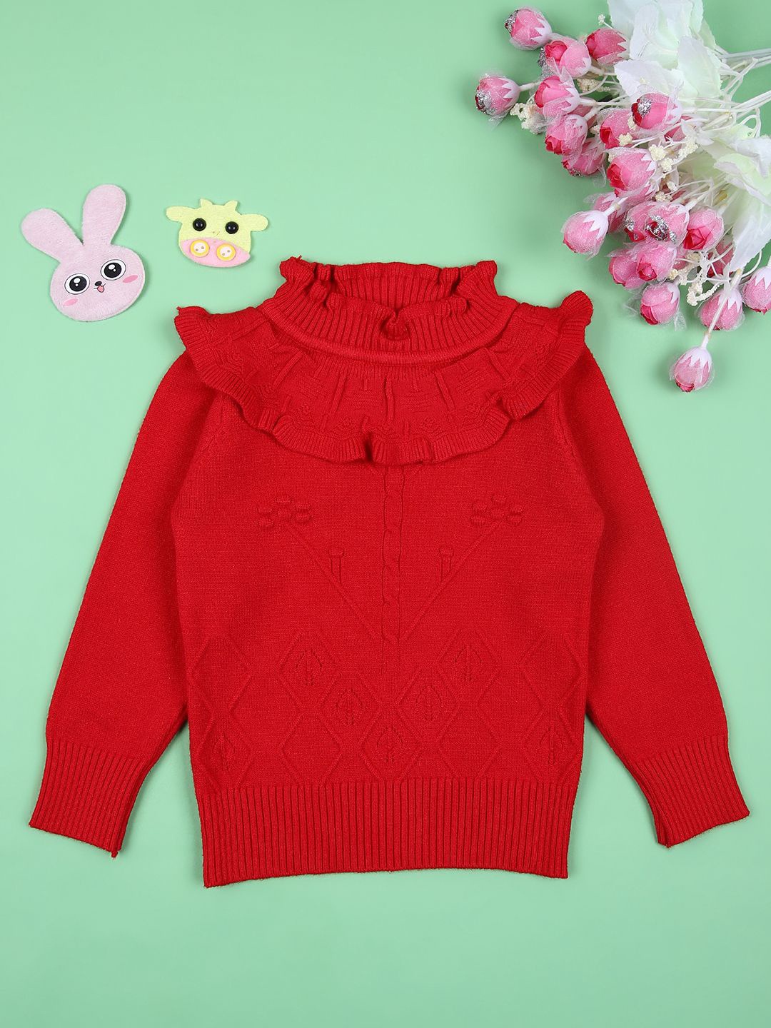 

V-Mart Girls Cotton Self Design Pullover Sweaters, Red