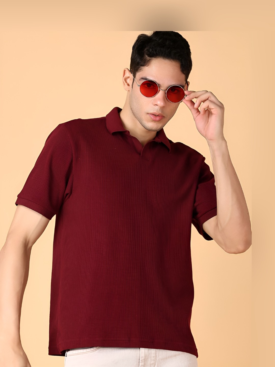 

V-Mart Men Solid Polo Collar Cotton T-shirt, Maroon